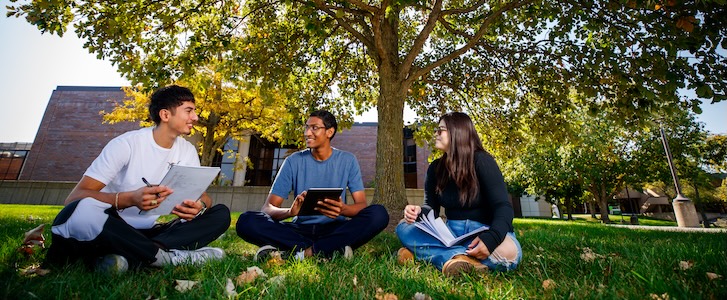 A group of people sitting on the grass